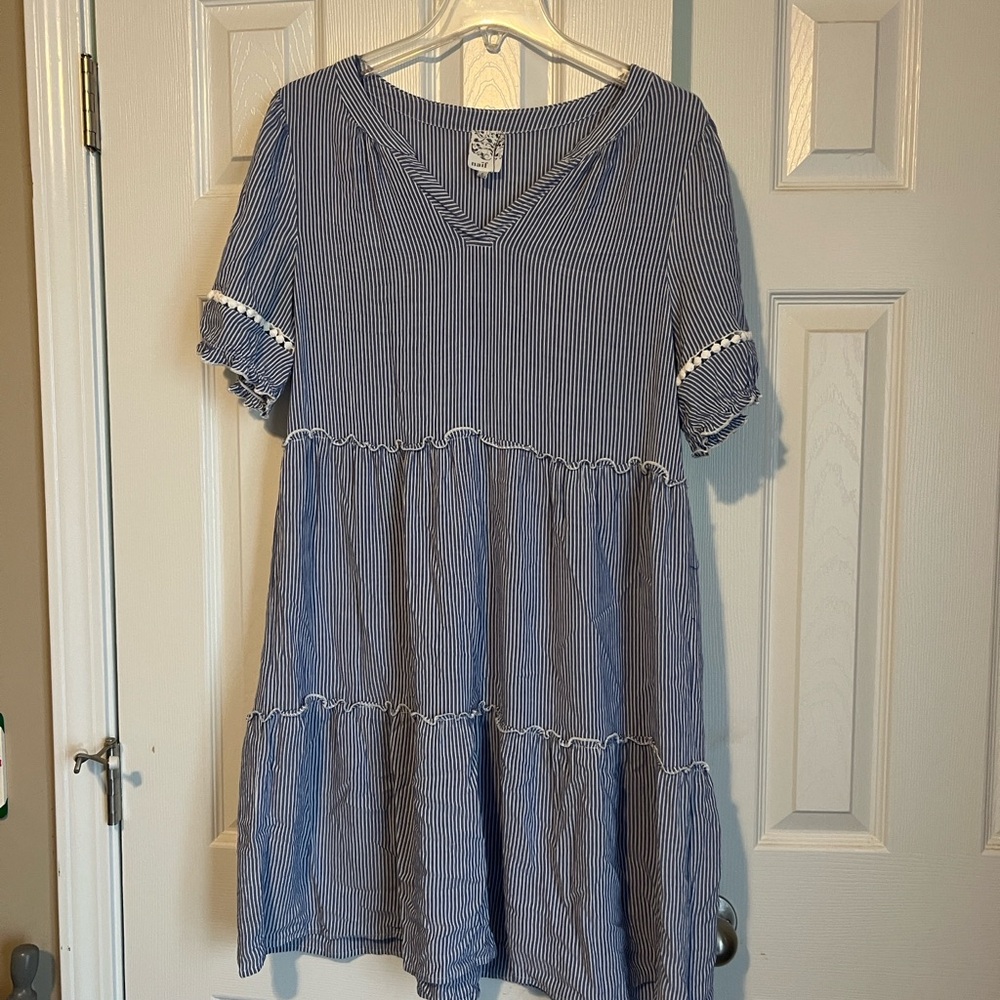 NAIF Blue and White Striped Tiered Blouse